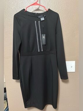 Kardashian Kollection NWT Black Beaded Sheath Dress Long Sleeve Size Large